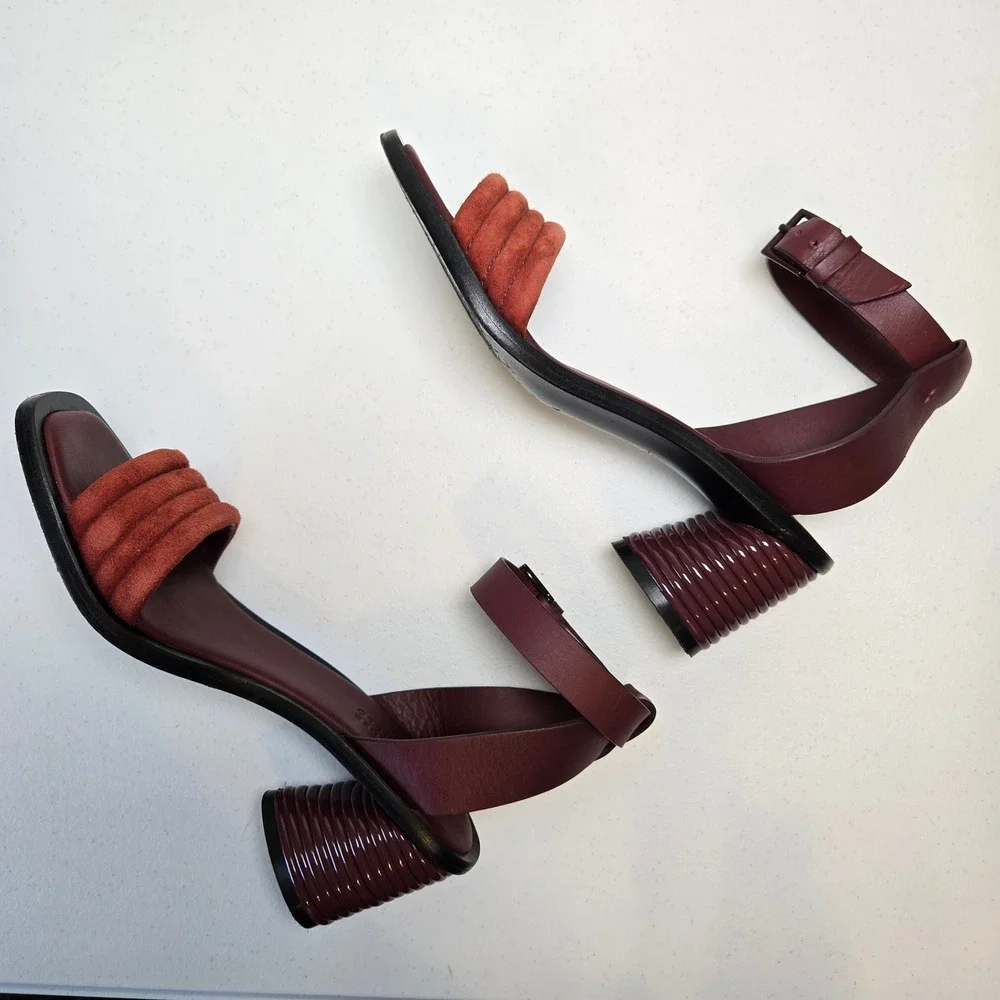 Mercedes Castillo Hiru Ankle Strap Block Heel Leather Sandals US 6.5/ EU 36.5‎